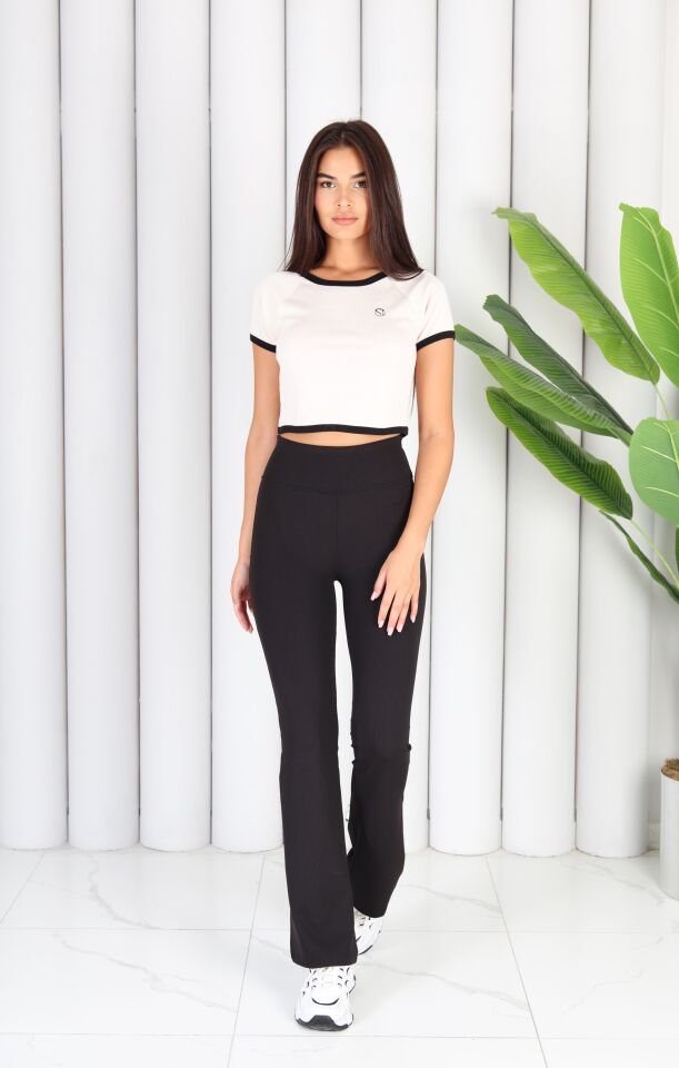 Bej Regular Fit Crop Basic Kadın T-shirt