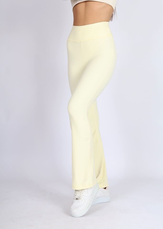 İspanyol Paça Flare Yoga Sarı Tayt