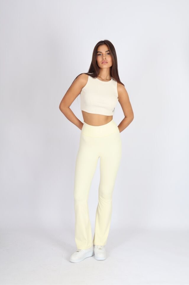 İspanyol Paça Flare Yoga Sarı Tayt