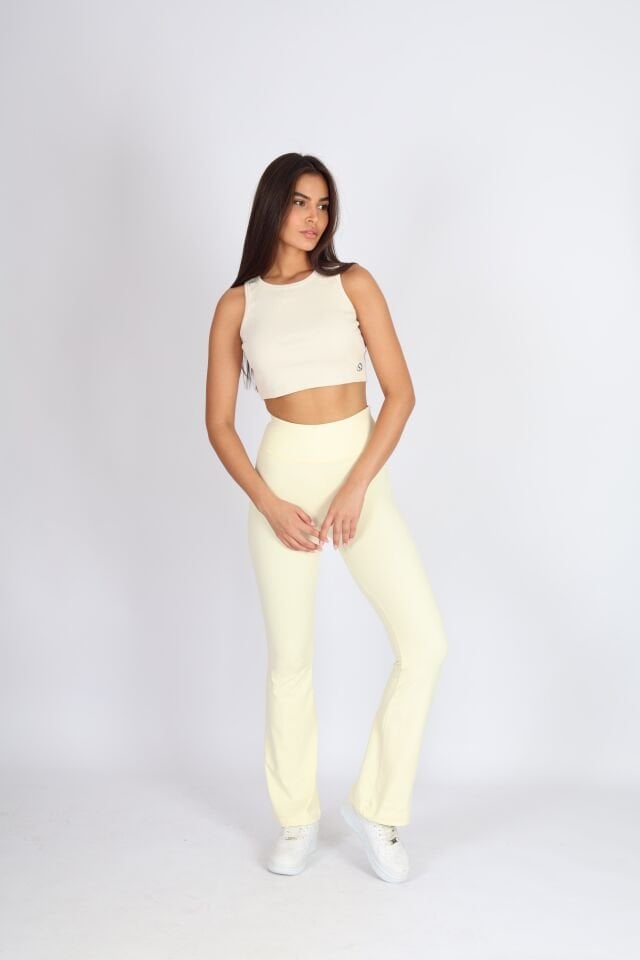 İspanyol Paça Flare Yoga Sarı Tayt