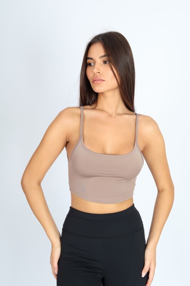 Askılı Crop Fit Sütlü Kahverengi Bra