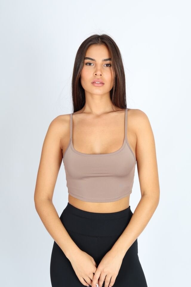 Askılı Crop Fit Sütlü Kahverengi Bra