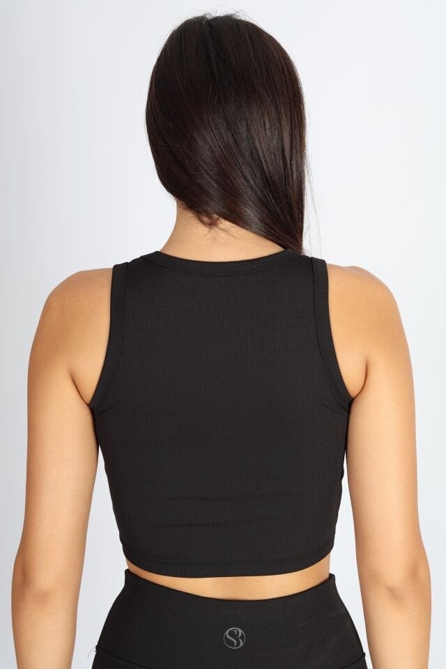 Halter Yaka Esnek Kaşkorse Kumaş Siyah Atlet