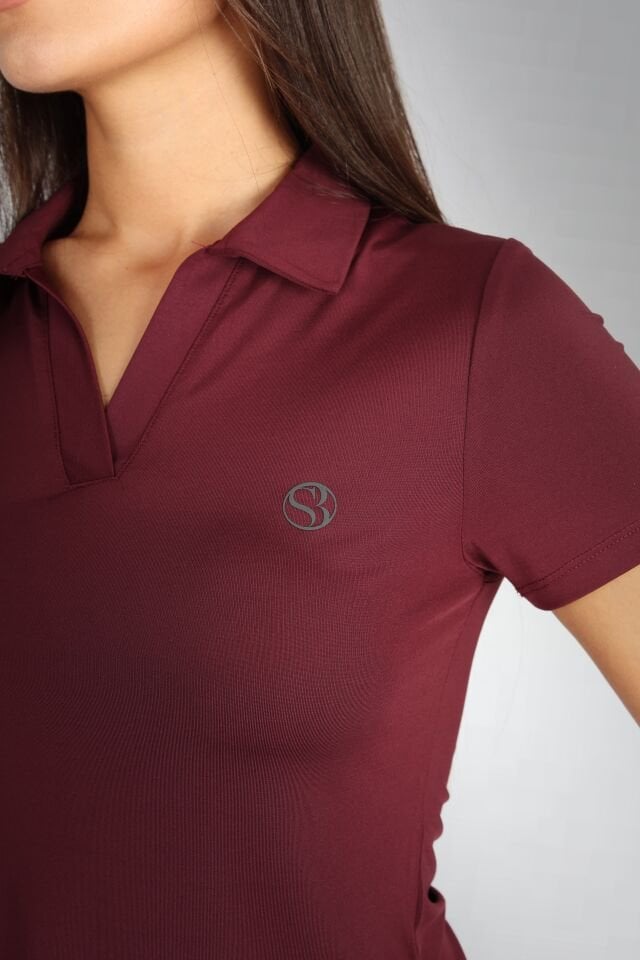 Polo Yaka ve Patlı Lused Bordo T-shirt