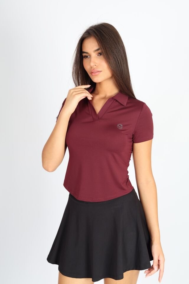 Polo Yaka ve Patlı Lused Bordo T-shirt