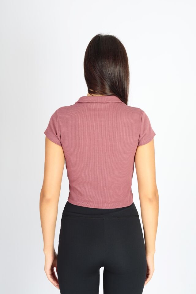 Polo Yaka Patlı Rose Kaşkorse T-shirt
