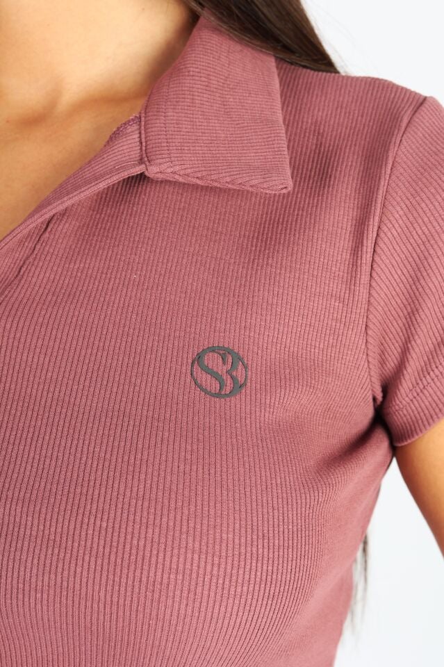 Polo Yaka Patlı Rose Kaşkorse T-shirt