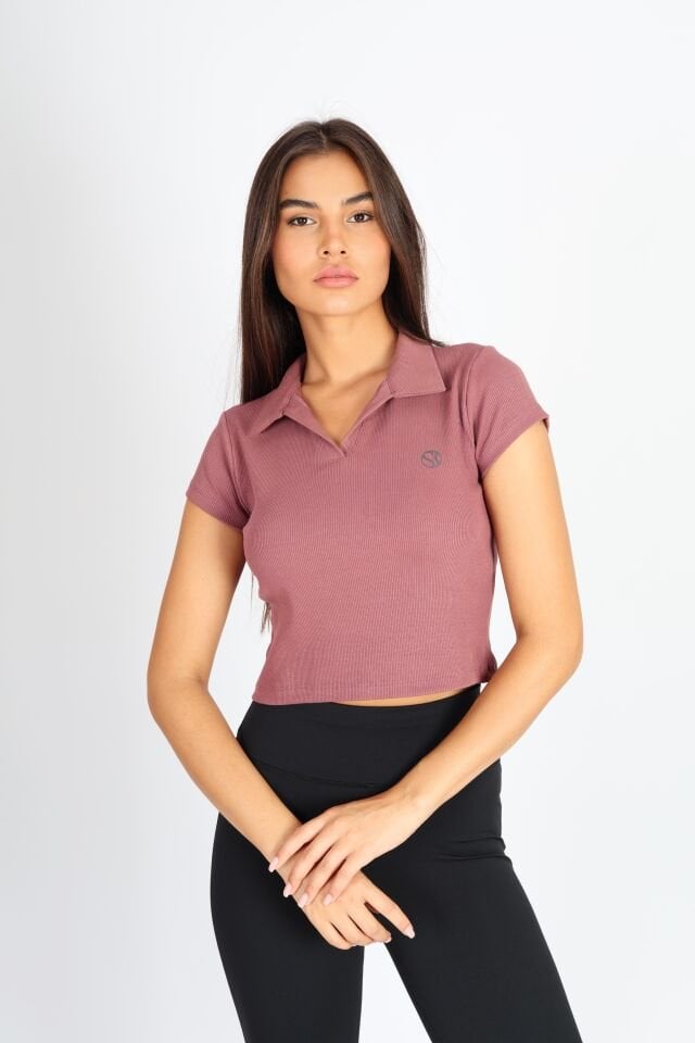 Polo Yaka Patlı Rose Kaşkorse T-shirt