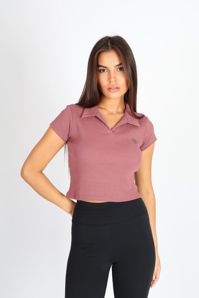 Polo Yaka Patlı Rose Kaşkorse T-shirt