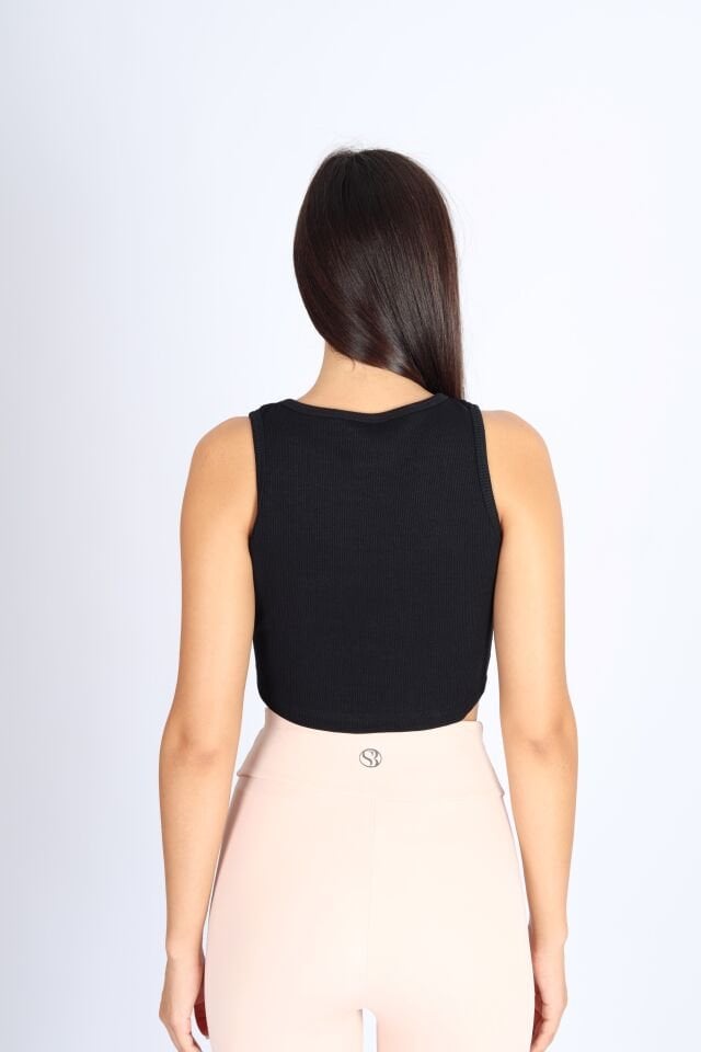 Halter Yaka Biyeli Siyah Atlet