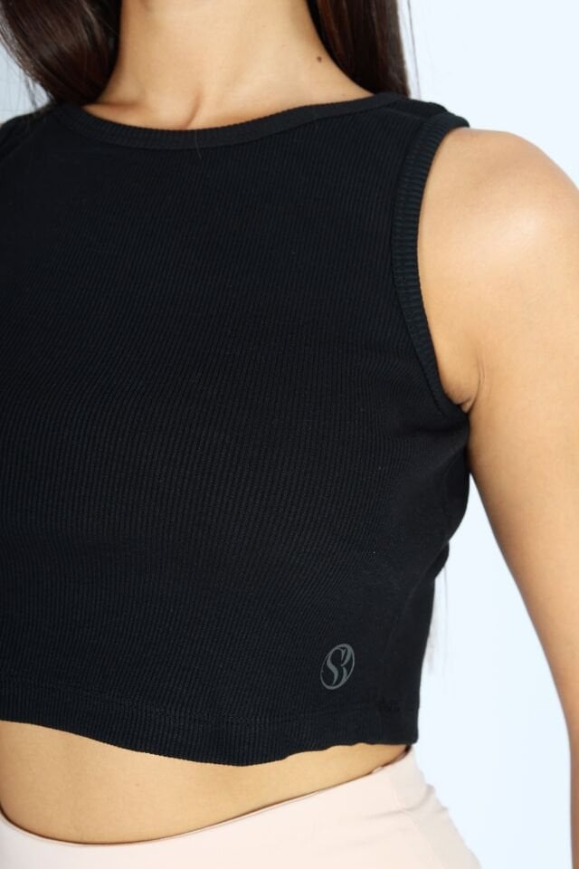 Halter Yaka Biyeli Siyah Atlet