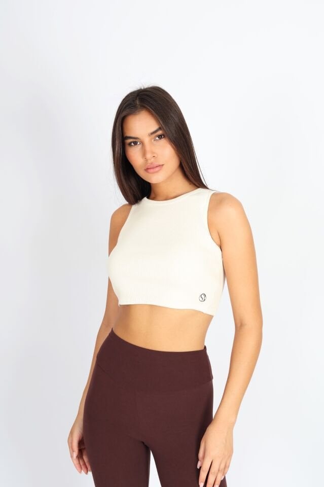 Halter Yaka Biyeli Bej Atlet