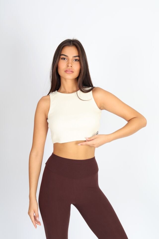 Halter Yaka Biyeli Bej Atlet