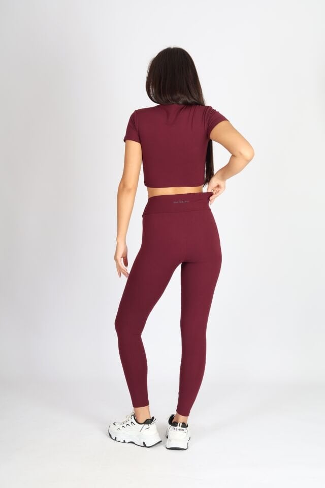 Crop Fit Kısa Kol Bordo T-shirt