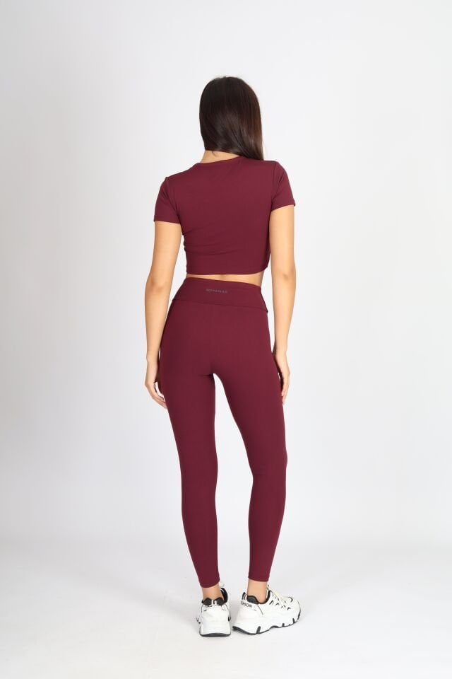 Crop Fit Kısa Kol Bordo T-shirt