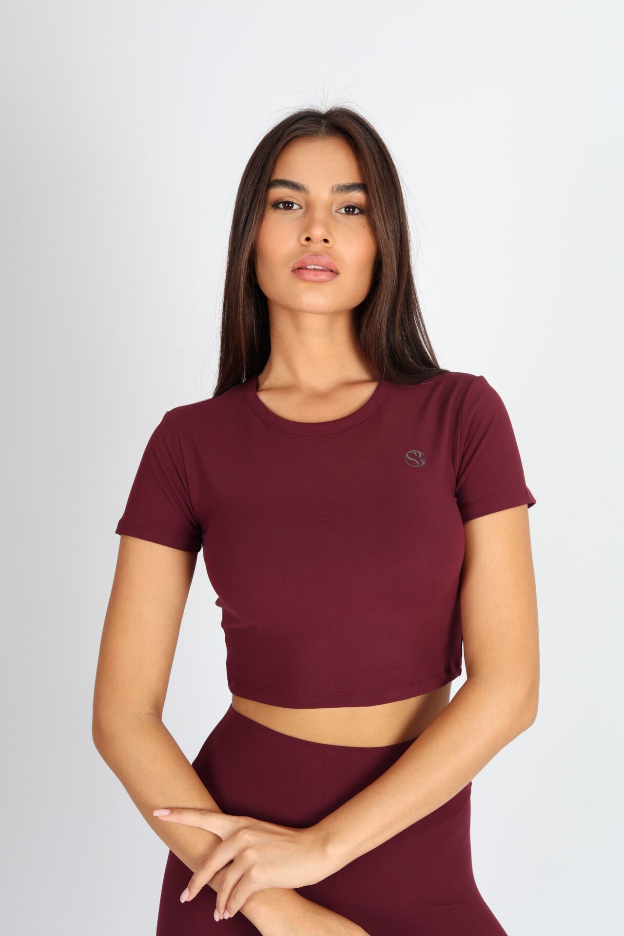 Crop Fit Kısa Kol Bordo T-shirt