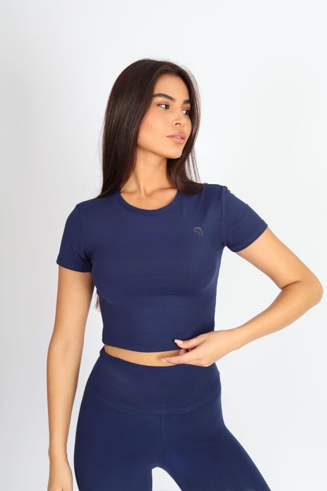 Crop Fit Kısa Kol Lacivert T-shirt