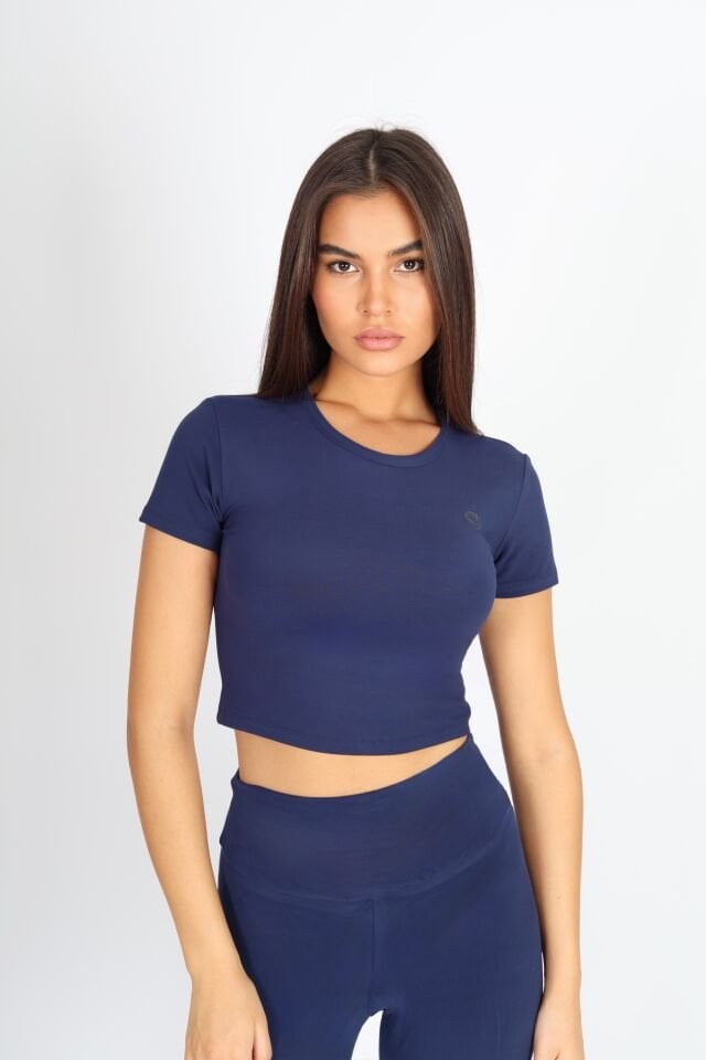 Crop Fit Kısa Kol Lacivert T-shirt