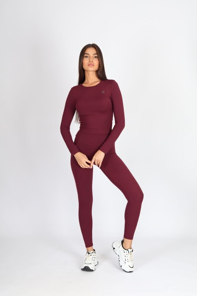 Uzun Kollu Bisiklet Yaka Bordo Body