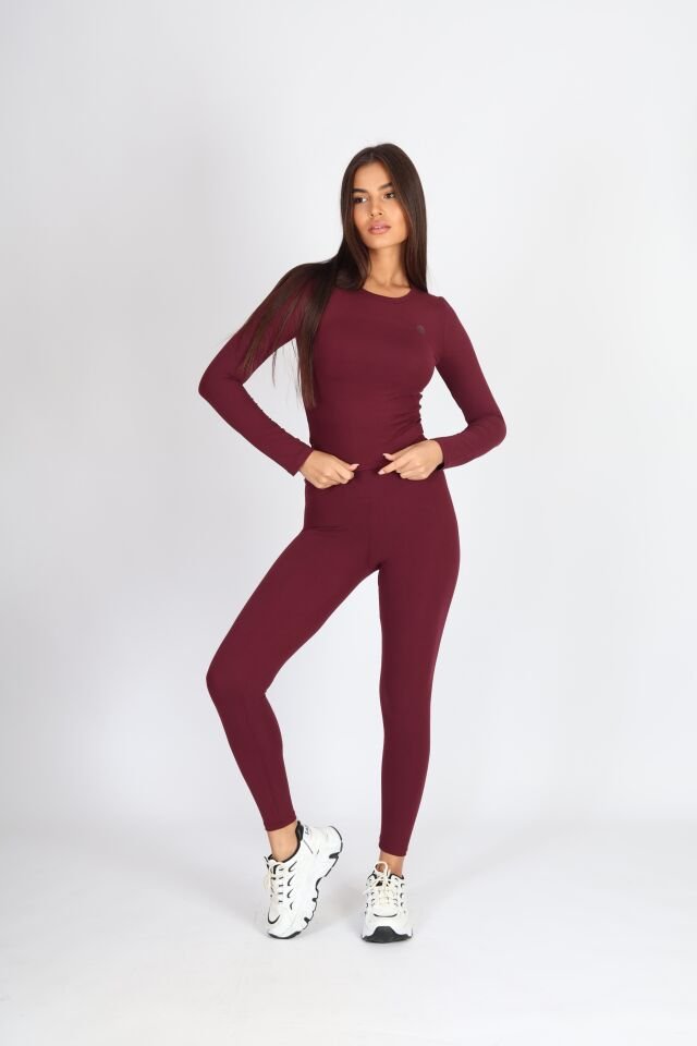 Uzun Kollu Bisiklet Yaka Bordo Body