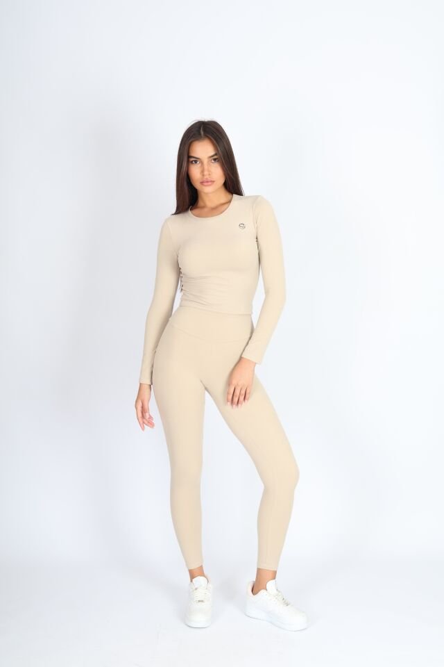 Uzun Kollu Bisiklet Yaka Bej Body
