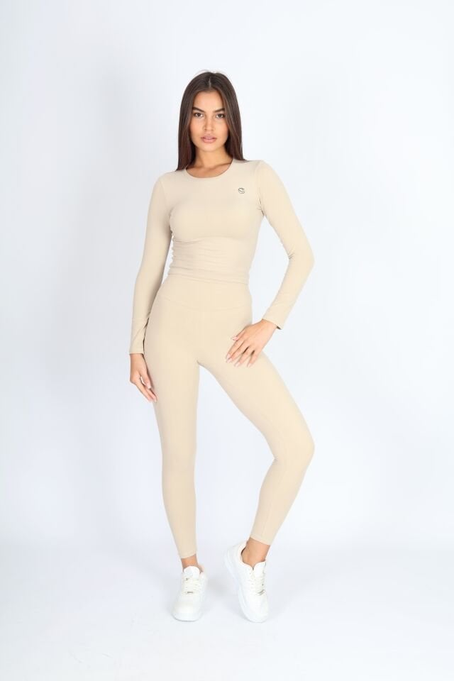 Uzun Kollu Bisiklet Yaka Bej Body