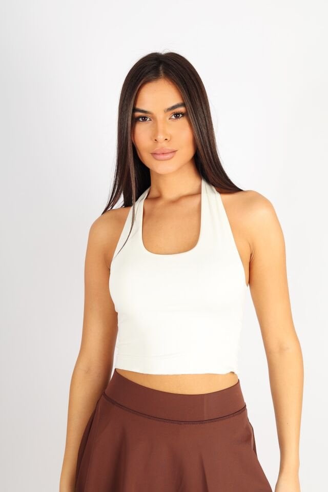 Boyundan Bağlamalı Ekru Bluz