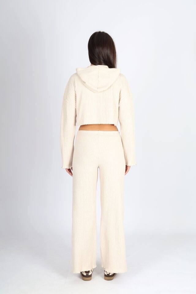 Kapüşonlu Punta Kaşkorse Raporlu Bej Sweatshirt