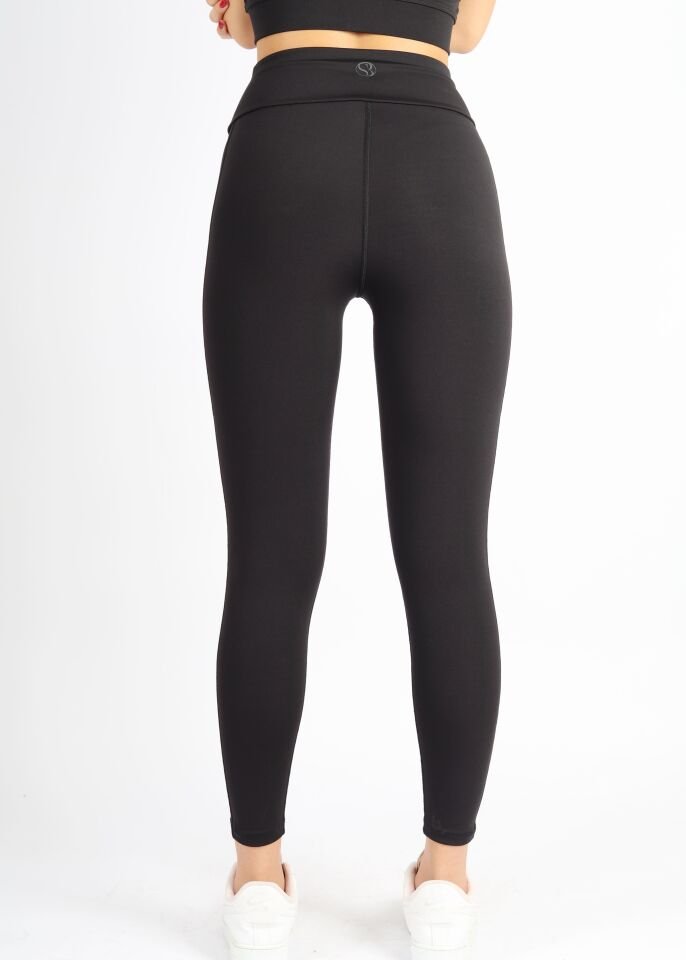 Polyester Paçası Tül Detaylı Yüksek Bel Tayt