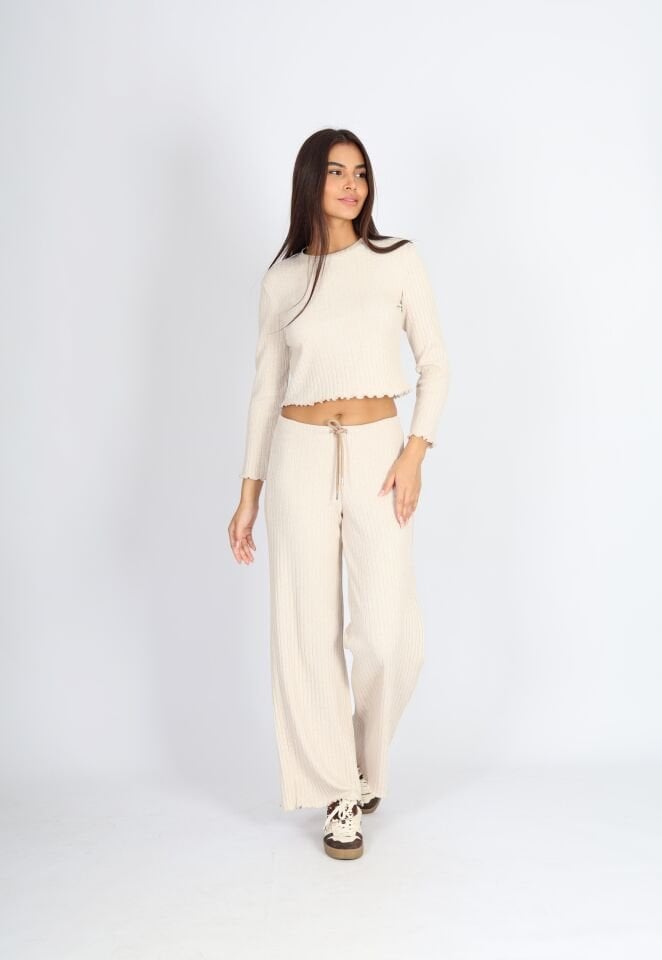 Bisiklet Yaka Punta Raporlu Bej Sweat