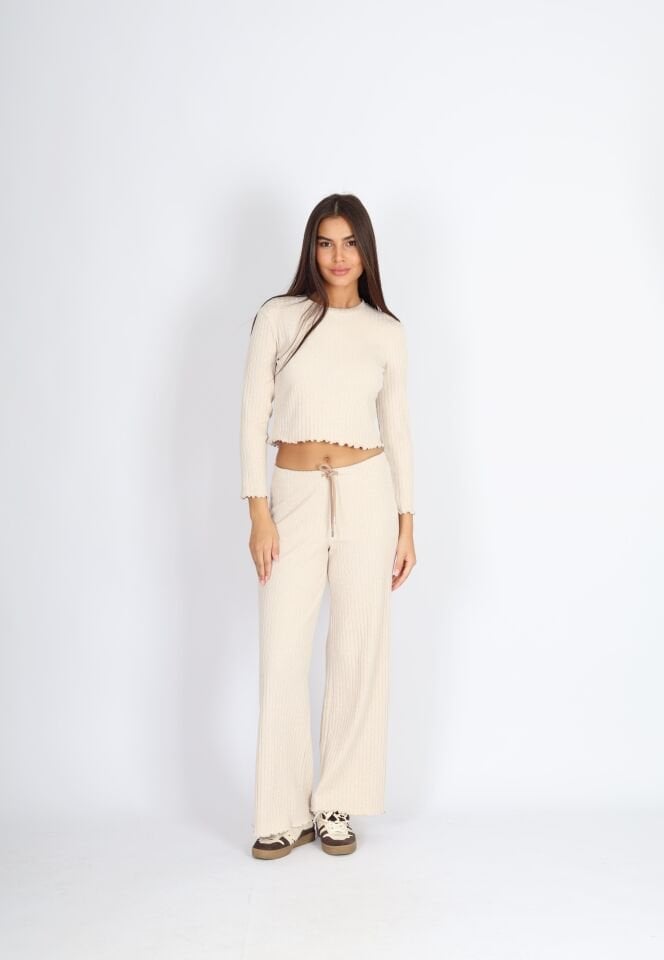 Bisiklet Yaka Punta Raporlu Bej Sweat