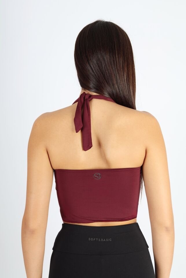 Boyundan Bağlamalı Ekru Bluz Bordo - L