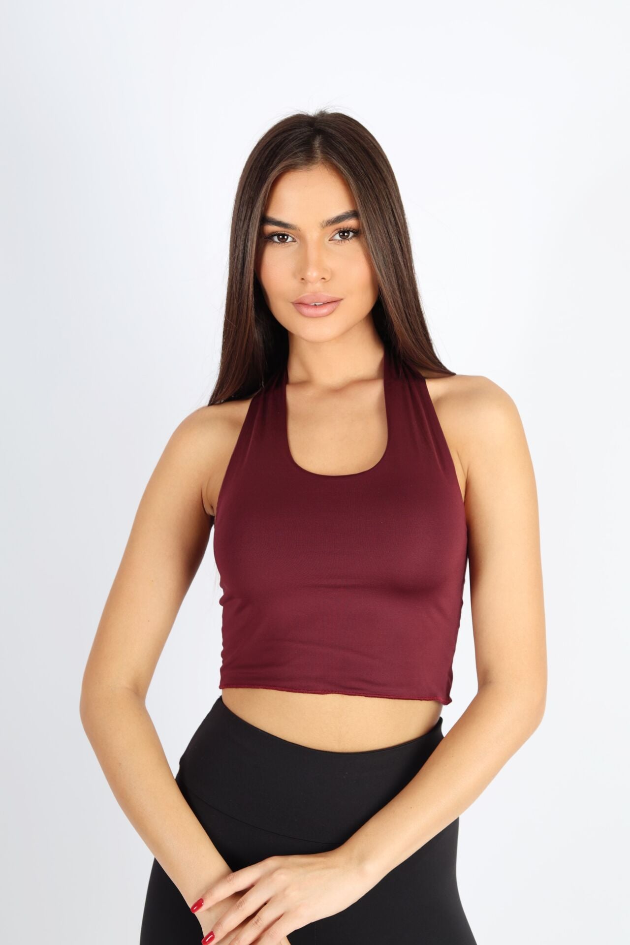 Boyundan Bağlamalı Ekru Bluz Bordo - XL