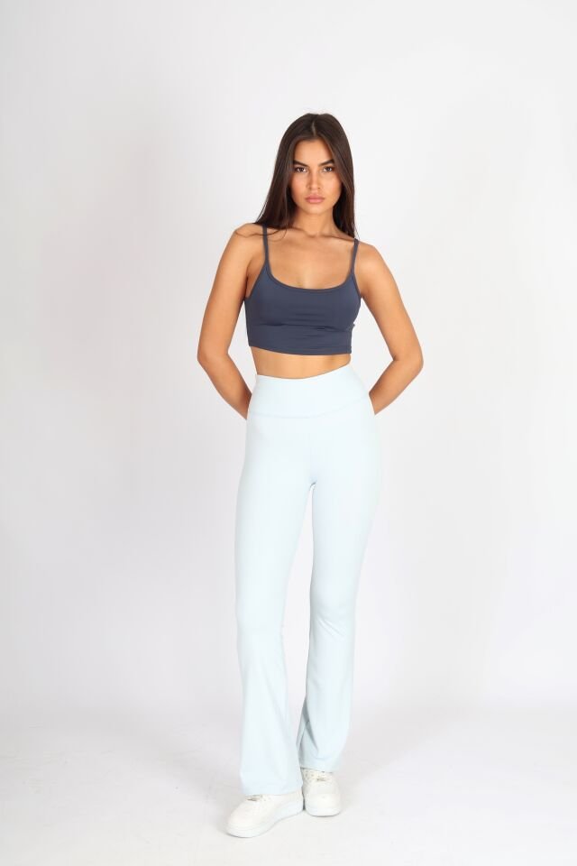 İspanyol Paça Flare Yoga Mavi Tayt Buz Mavi - XL