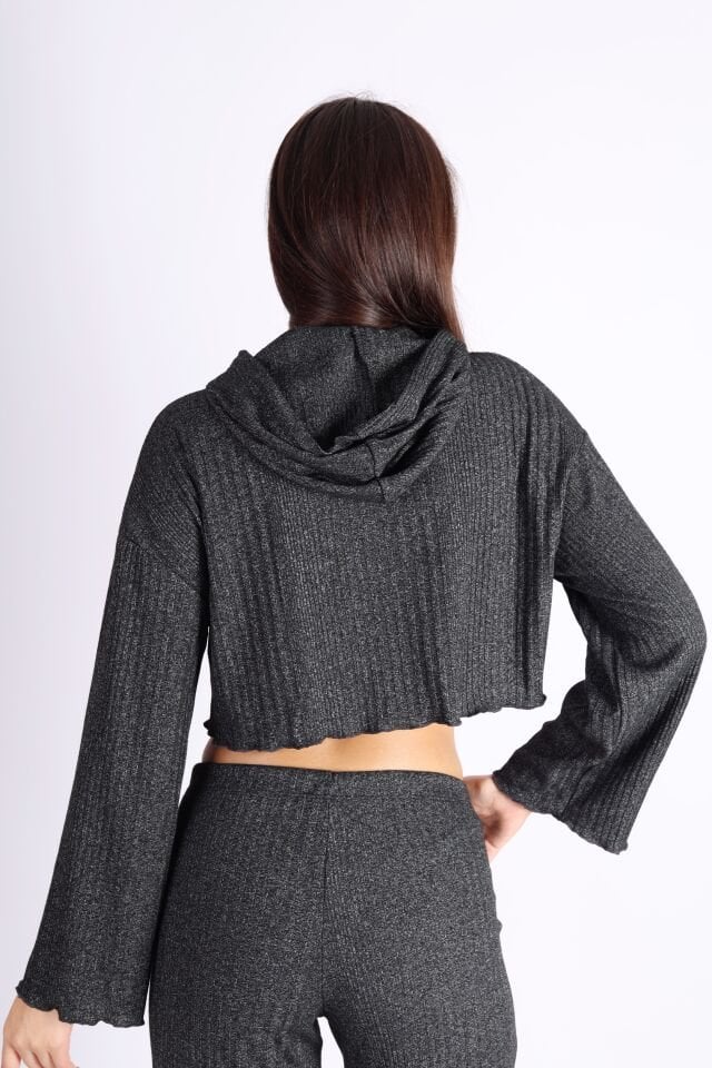 Kapüşonlu Punta Kaşkorse Raporlu Siyah Sweatshirt
