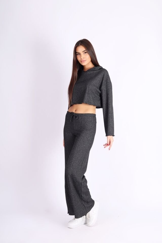 Kapüşonlu Punta Kaşkorse Raporlu Siyah Sweatshirt Siyah - L