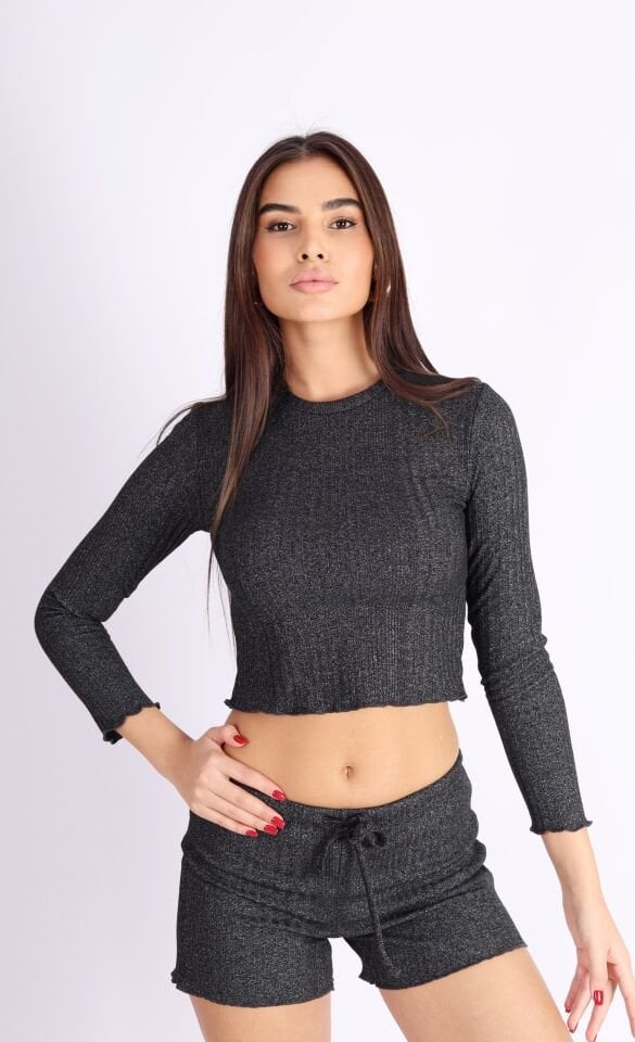 Bisiklet Yaka Punta Raporlu Siyah Sweat