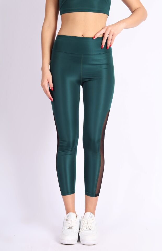 Polyester Paçası Tül Detaylı Yüksek Bel Tayt