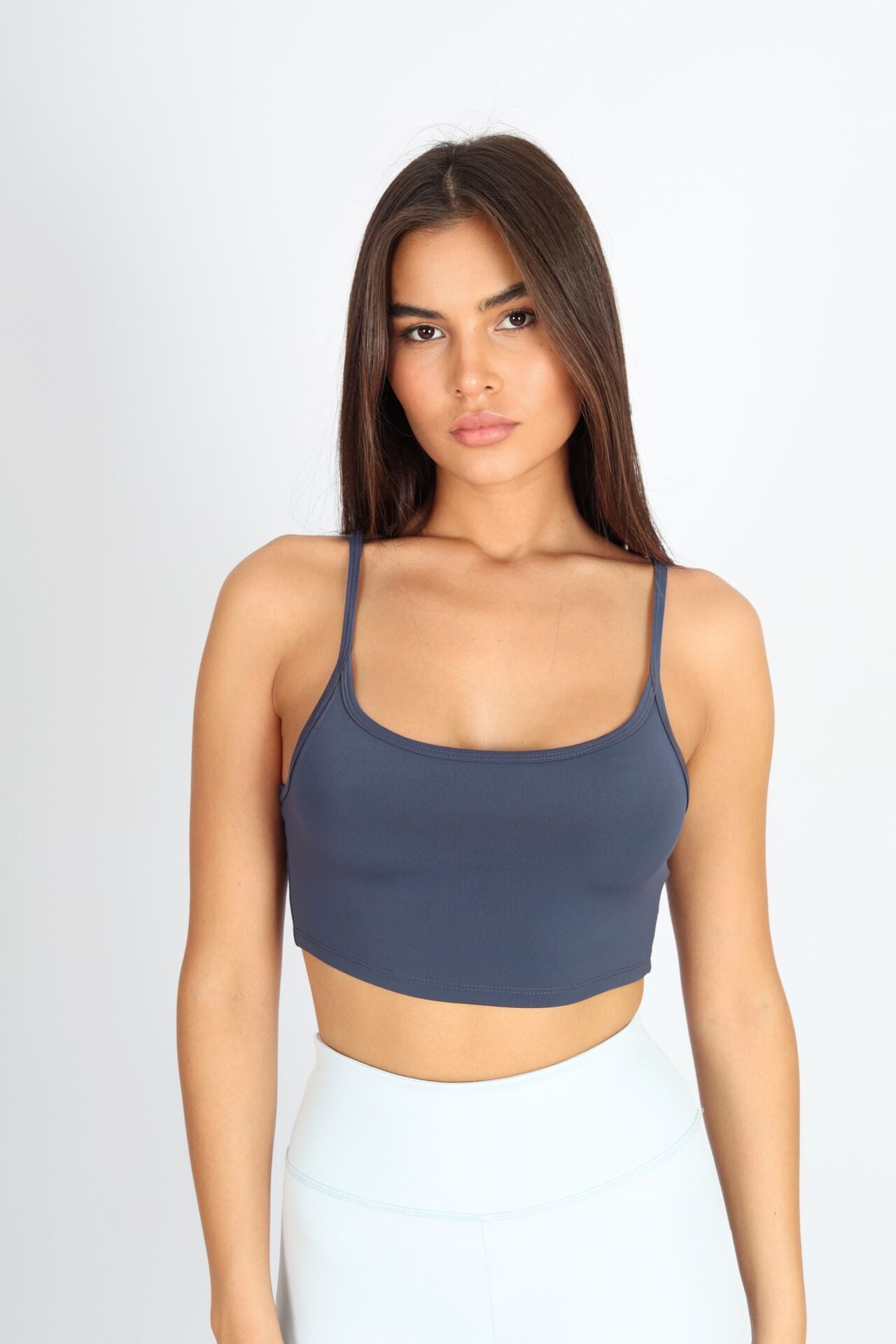 Askılı Crop Fit Sütlü Kahverengi Bra İndigo - L
