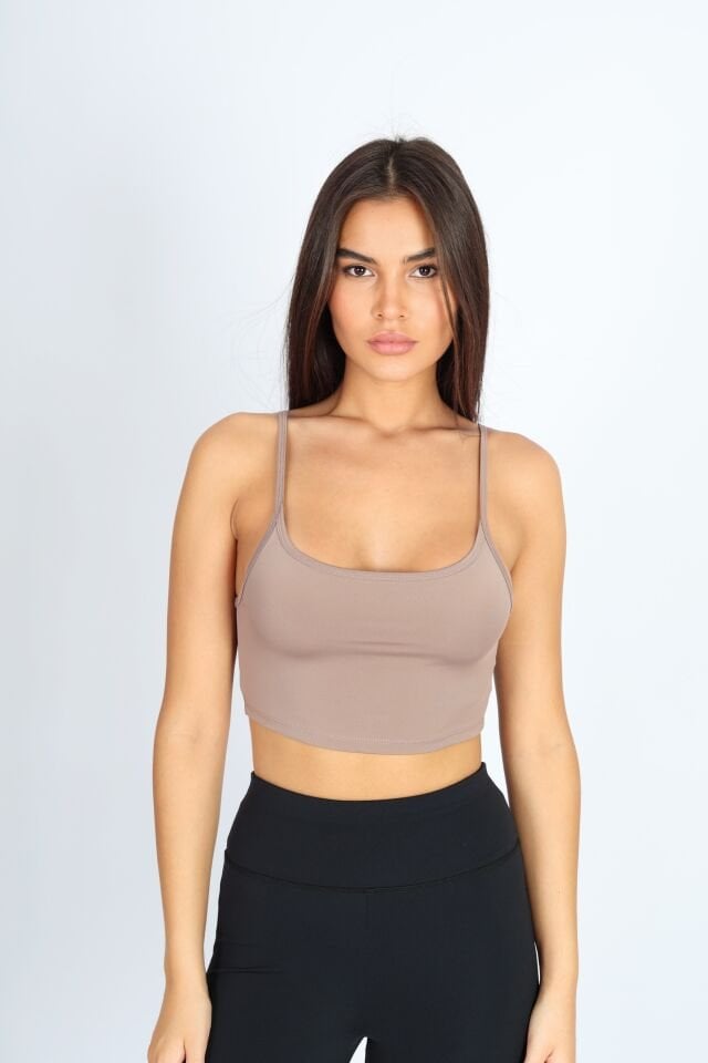 Askılı Crop Fit Sütlü Kahverengi Bra Kahverengi - L