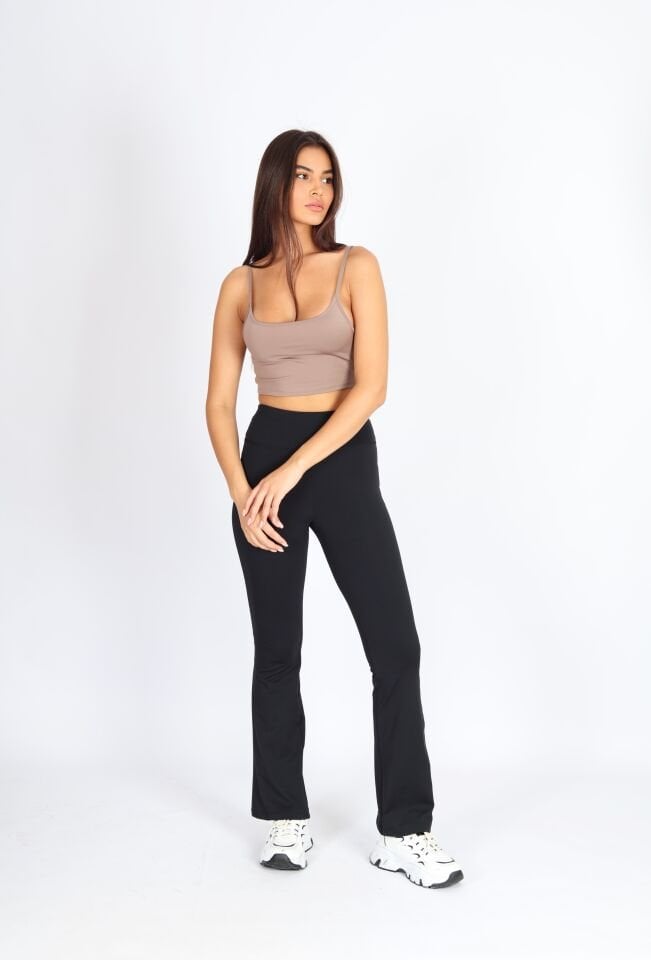 Askılı Crop Fit Sütlü Kahverengi Bra Kahverengi - XL