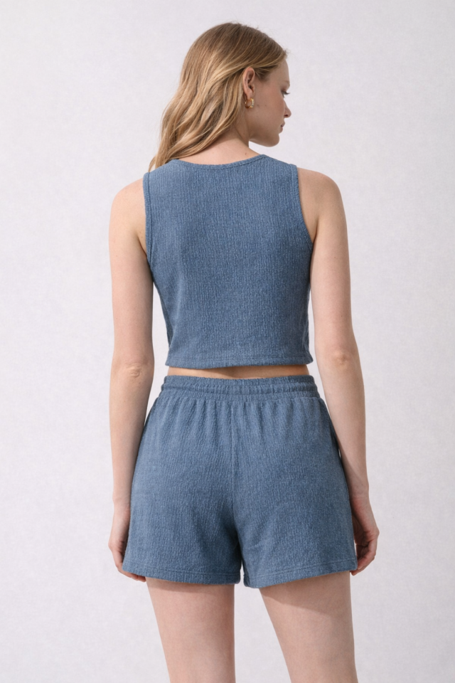 Kadın Bürümcük Basic Askılı Crop Kısa Şort Alt Üst Şortlu Takım