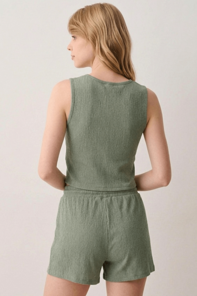 Kadın Bürümcük Basic Askılı Crop Kısa Şort Alt Üst Şortlu Takım